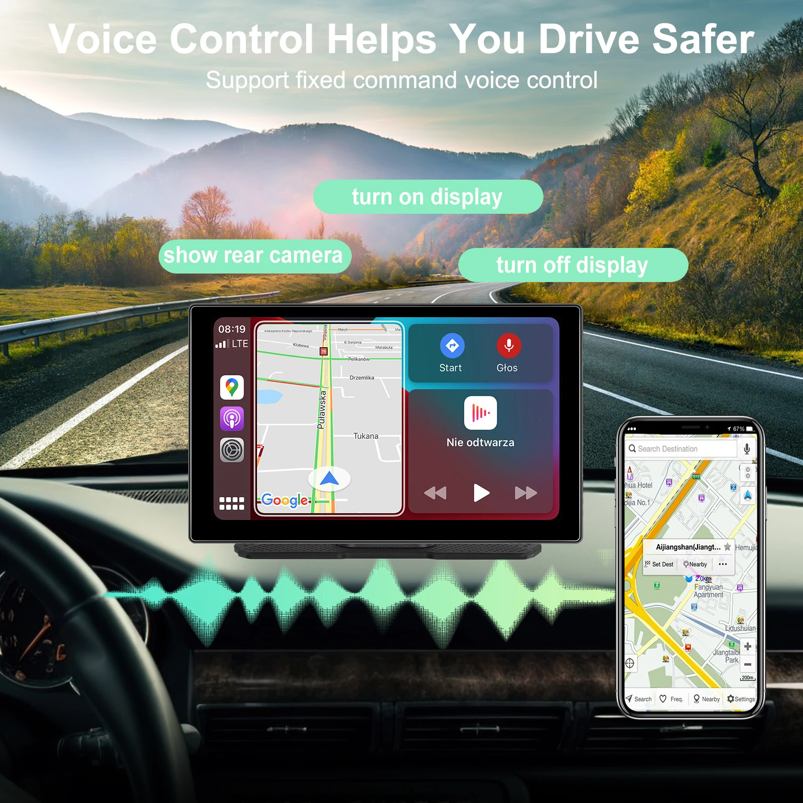 

Новый 9-дюймовый автомобильный смарт-плеер HD Carplay Android Авто Голосовое управление сенсорный экран автомобильный монитор приборная панель DVR с TF-картой камерой
