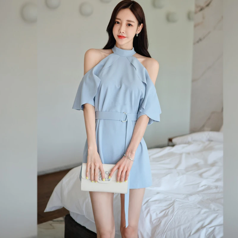 

COIGARSAM Women's Summer Dress 2022 New Fashion Ruffles Blue Dresses Dropshipping