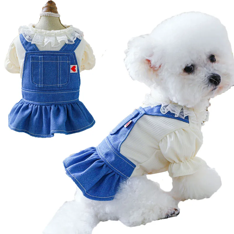 Милая Одежда для девочек и собак голубое джинсовое платье собаки рубашка с