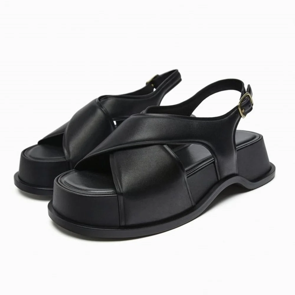 

Retro Cross Soft-soled Sandals Thick-soled All-match Beach Roman Shoes Simple Casual Shoes Flat Sandals Open-toed Shoes