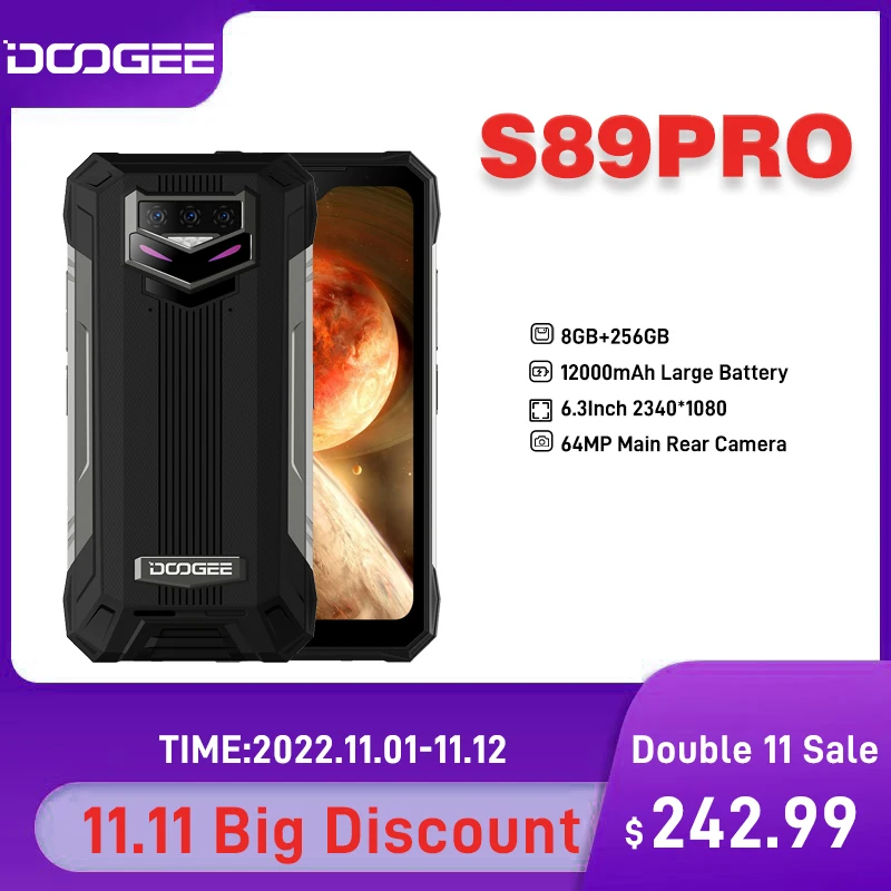 Ceny DOOGEE S89 Pro Wytrzymały Telefon 8 + 256GB P90 64MP Aparat 12000mAh Bateria Telefon Komórkowy Wersja Globalna Android 12 Noktowizor Smartphone