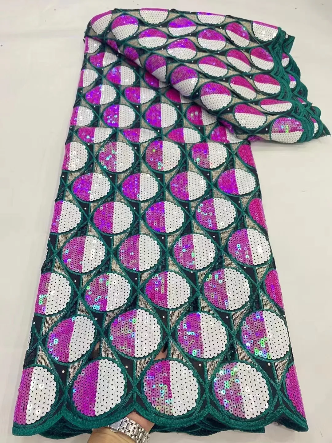 

5 Yards Nigerian French Embroidery Mesh Fabric For Wedding Party Dress 2023 High Quality African Sequins Lace Fabric