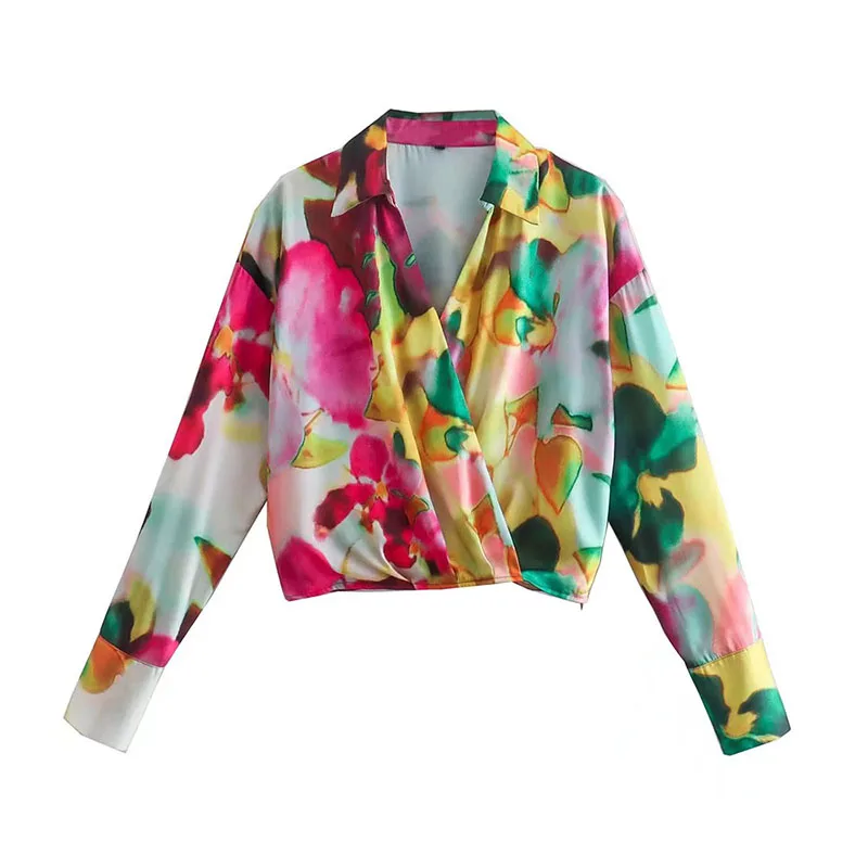 

Женская одежда ZATRHMBM, новые модные женские блузки с длинным рукавом, 2022, винтажная рубашка с V-образным вырезом, шикарная дамская блузка с кор...