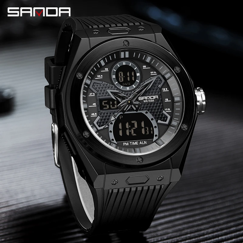 

SANDA Brand Wrist Watch Men Watches Military Army Sport Outdoor Wristwatch Dual Display Male Watch For Men Clock Waterproof Hour