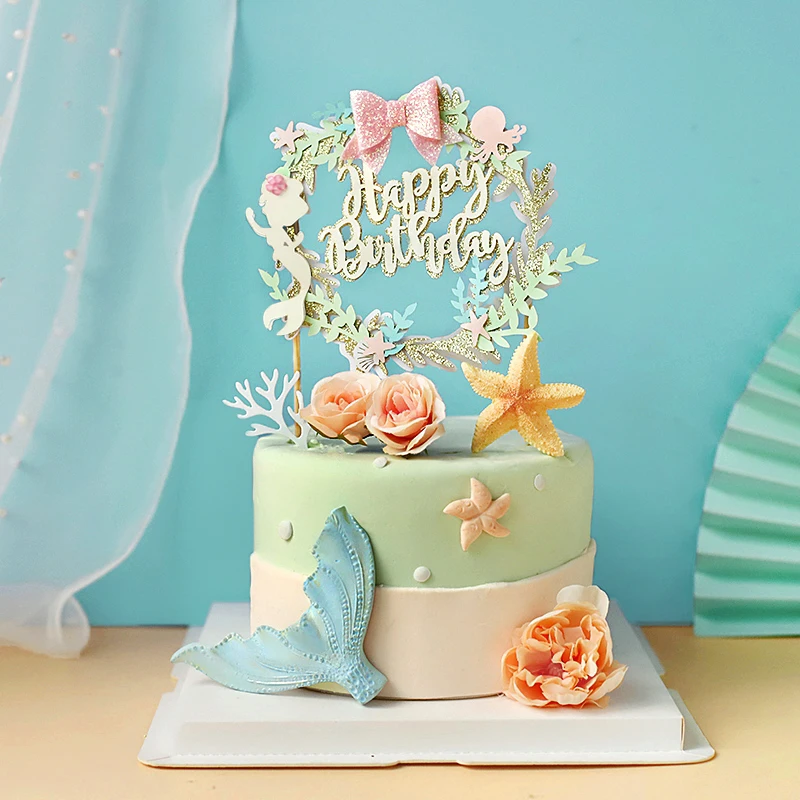 Crown Mermaid Decorations Ocean World Girl Cake Topper Birthday Dessert Decoration for Children's Day Party Supplies Lovely Gift images - 6