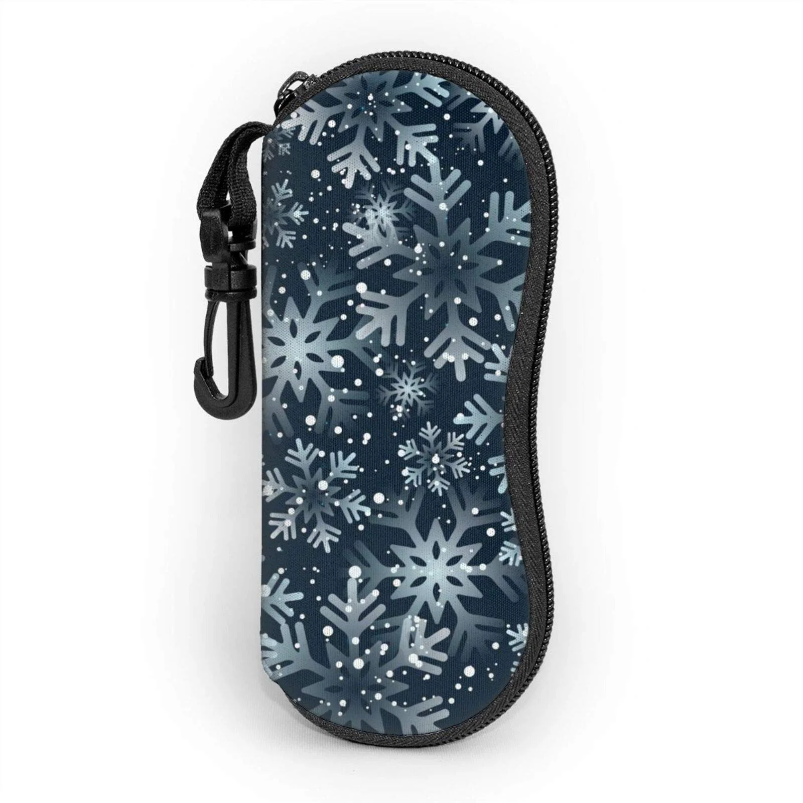 

Christmas Black Blue Snowflake Eyeglasses Bag Multifunction Neoprene Zipper Eyeglass Case With Belt Clip