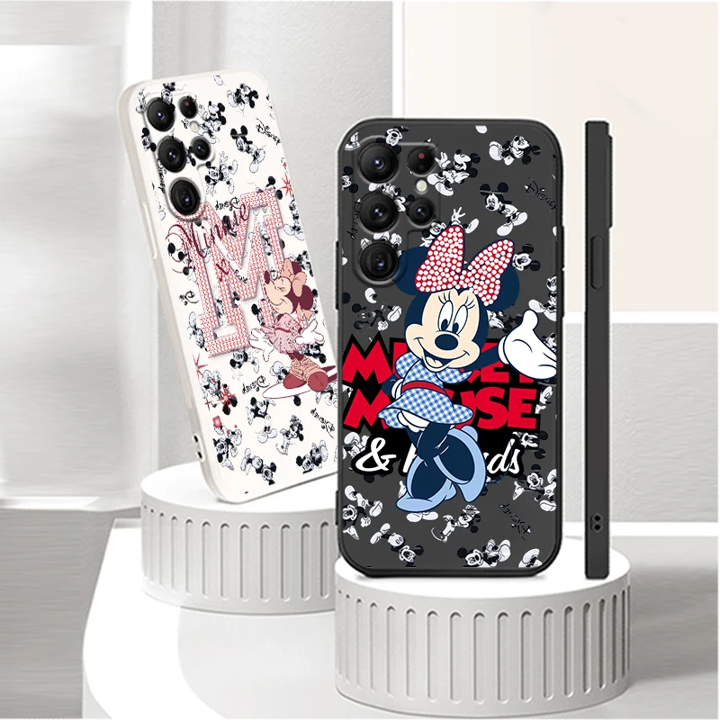 

Phone Case For Samsung Galaxy S22 S21 S20 Pro FE S10 Note 20 10 Plus Lite Ultra 5G Disney Mickey Minnie Pink Liquid Rope Cover