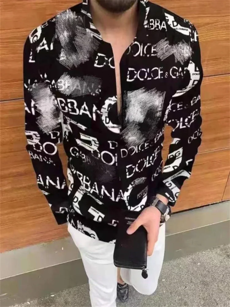 

Мужская Повседневная рубашка с принтом, однобортный Кардиган с длинным рукавом, рубашка в европейском и американском стиле, 2021