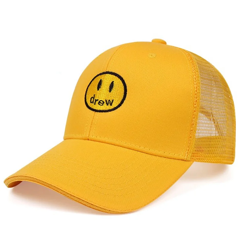 

drew house smiley embroidered cap Justin Bieber with the same spring summer soft top baseball cap tide brand men's/ women's hats