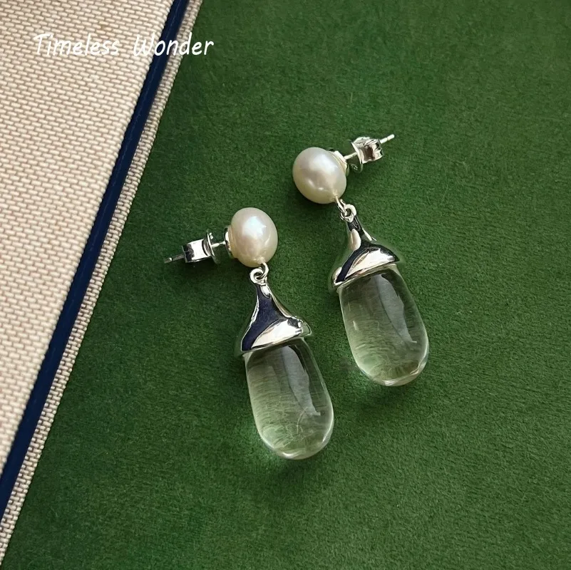 

Timeless Wonder Fancy Pearl Crystal Geo Stud Earrings for Women Designer Jewelry Goth Runway Party Luxury Brand Rare Gift 2622
