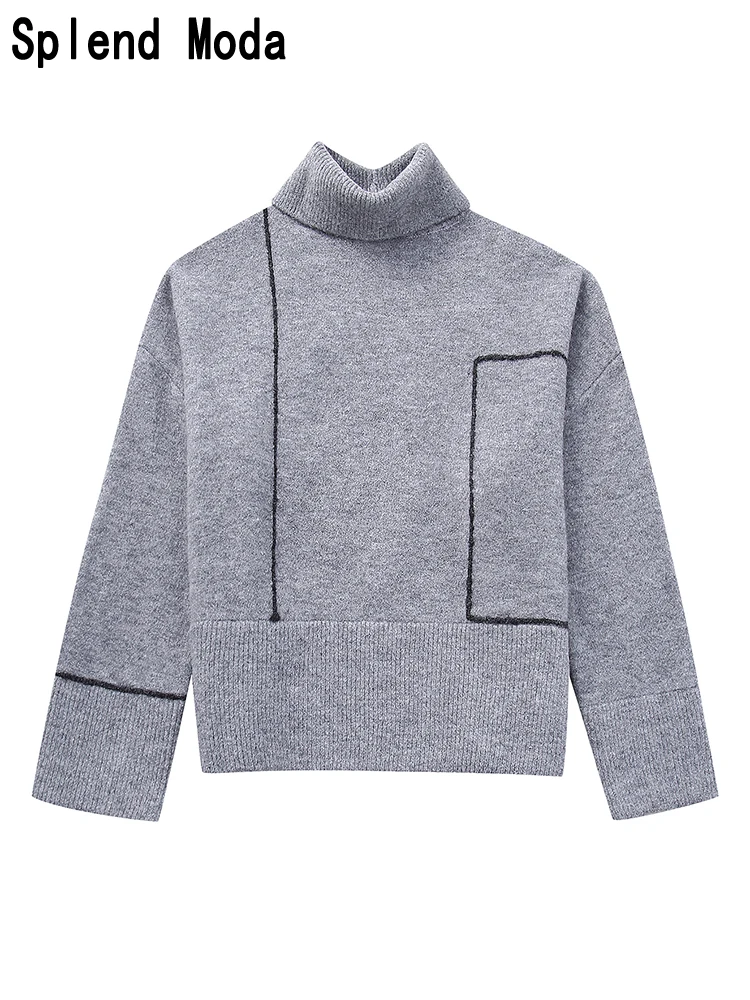 

2023 Women Autumn New Fashion Office Lady Style Long Sleeve Knitted Pullover Casual Turtleneck Loose Sweater Chic Jumpers TRAF