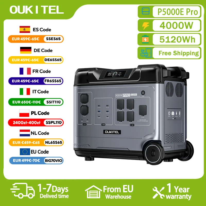 OUKITEL P5000 Pro Portable Power Station 4000W Solar Generator 5120Wh Lifepo4 Battery Home Backup Outdoor Camping Mobile power