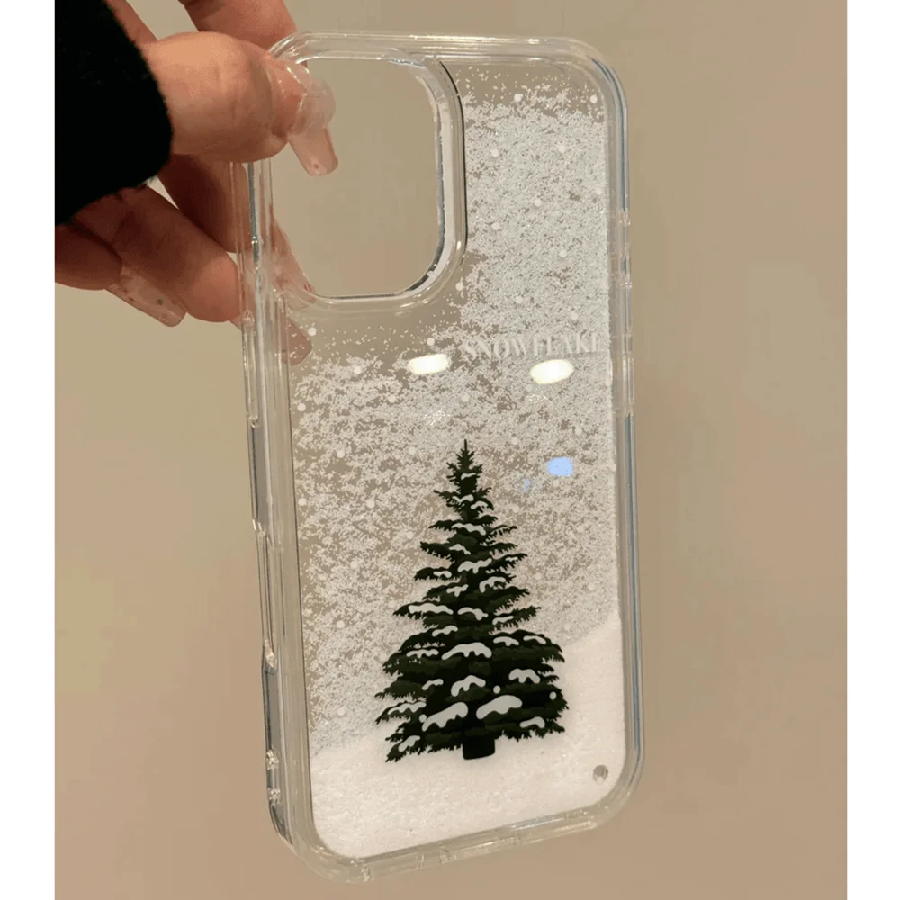 Фото Чехол для телефона для iPhone 16, 15, 14, 13, 12, 11, 8 7 6, 6S XS X XR Mini Pro Max Plus INS с принтом рождественской елки, снежный зыбучий песок, прозрачный чехол №1