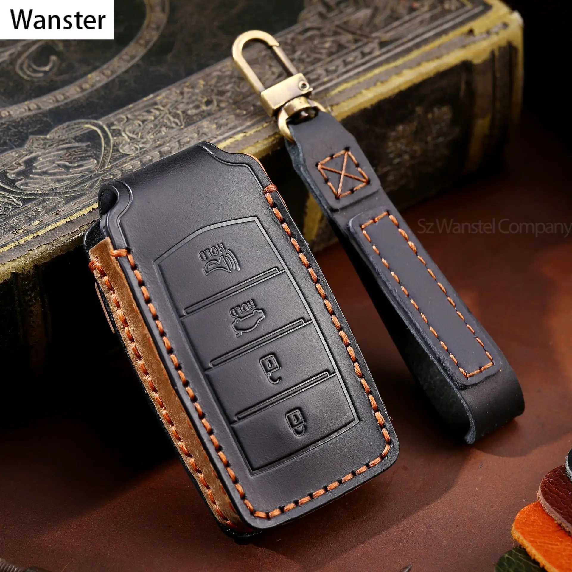 

Роскошный кожаный чехол для автомобильных ключей, Роскошный чехол для ключей ручной работы для Hyundai Genesis 2017-2020 G70 G80 G90, 4 кнопки