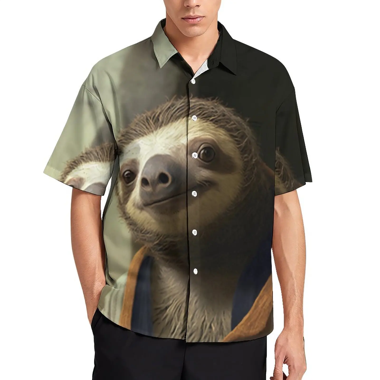 

Sloth Vacation Shirt Amazing Portraits Dapper Clothing Summer Casual Shirts Men Fashion Blouses Short Sleeve Graphic Top 3XL 4XL