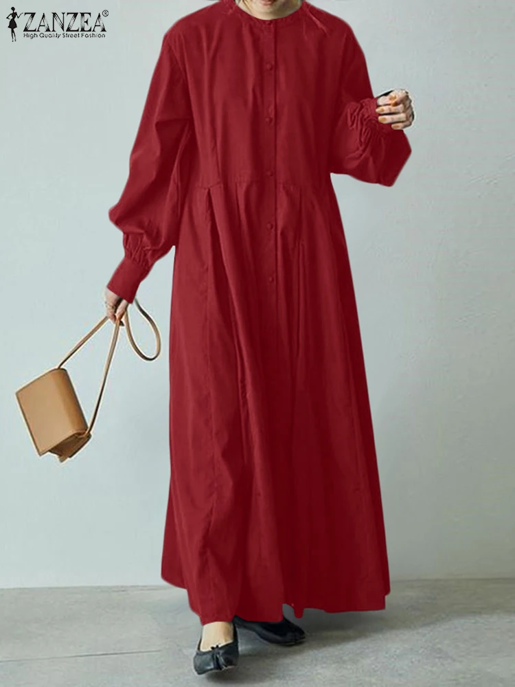 

Elegant Dresses for Women Sundress ZANZEA Fashion OL Puff Sleeve Printed Maxi Long Shirt Dresses Holiday Vestidos Robes Longue 1