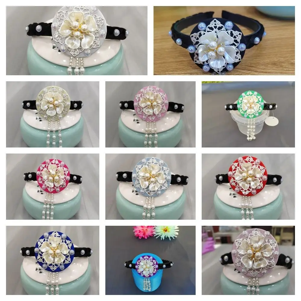 Классическая цветочная корейская повязка на голову с кисточками и бисером