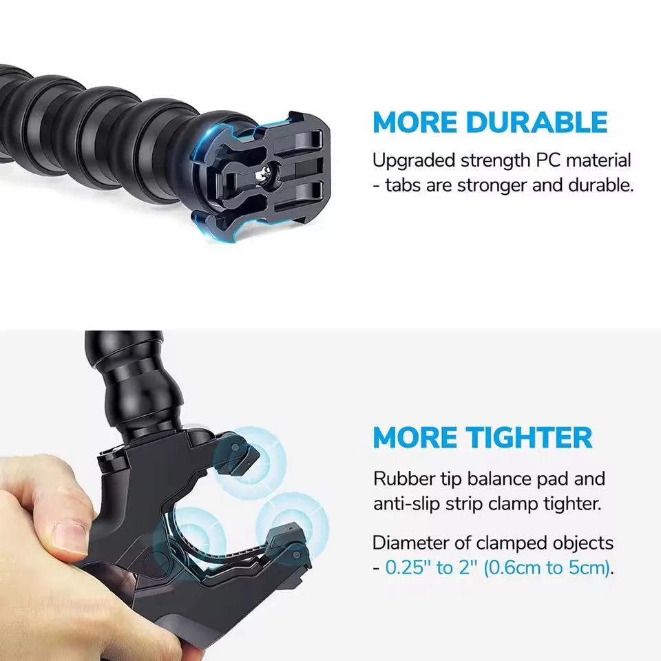 Фото TELESIN Jaw Flex Clamp Гибкое крепление на гибкой шее + зажим для телефона для камеры Insta360 Ace AcePro Gopro Hero 13 12 11 10 DJI 5pro 4 3 №4