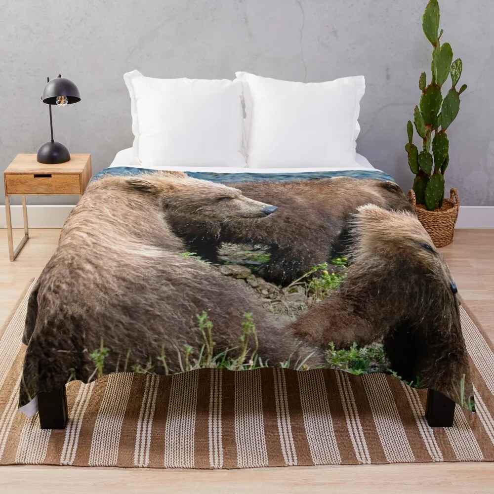 

Three Cute Grizzly Bear Cubs Throw Blanket Summer Blanket Thin Wadding Blanket Fluffy Blanket Luxury Thicken Fleece Blanket