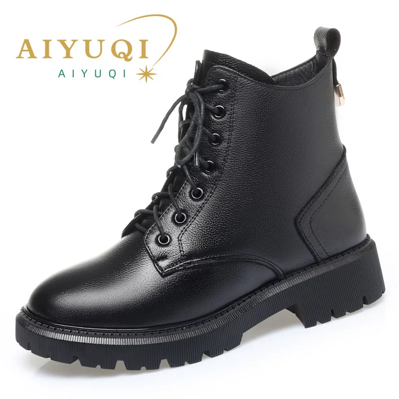 AIYUQI Women's Winter Boots Large Size 2023 New Genuine Leather Non-slip Women's Snow Boots Natural Wool Warm Women's Ankle Boot