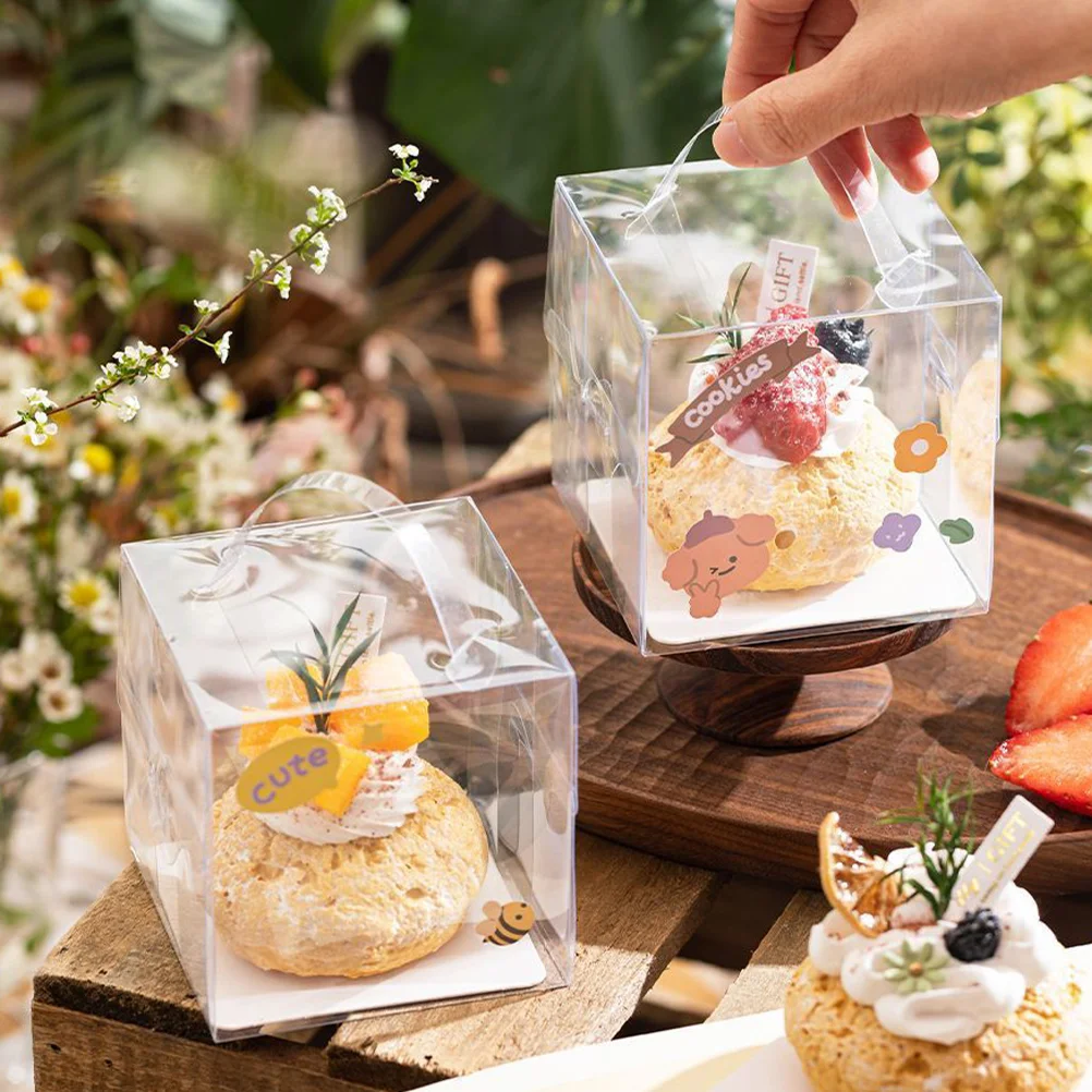 

10 Pcs Clear Cake Holder Packing Container Box Birthday Paper Bakery Containers