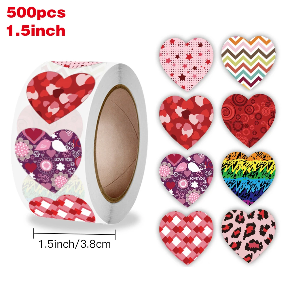 

500pcs 1.5 Inch Heart-Shaped Love Sticker Wedding Party Gifts Packaging Envelope Seals Boutiques Wrapping Stationary Supplies