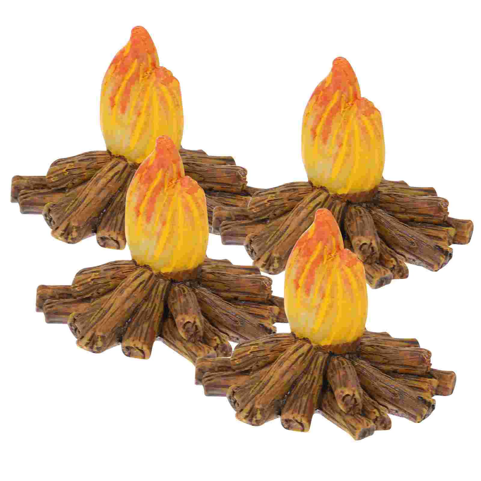 

4 Pcs Outdoor Playset Resin Fire Fake Campfire Decoration Camping Birthday Party Supplies Toy Pretend Decorations