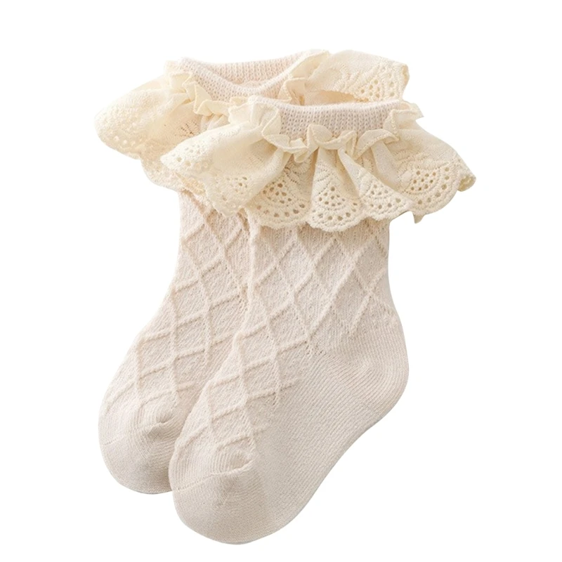 

1 Pair Toddler Baby Girls Ruffle Lace Trim Socks Cotton Frilly Dress Sock Kid Princess Socks 5-colorf for 0-5 Years GXMB