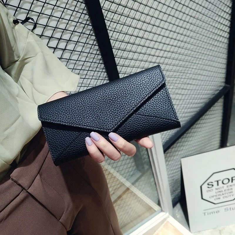 

2023 New Korean Women's Long Vintage Litchi Pattern Envelope Women's Change Casual Handbag