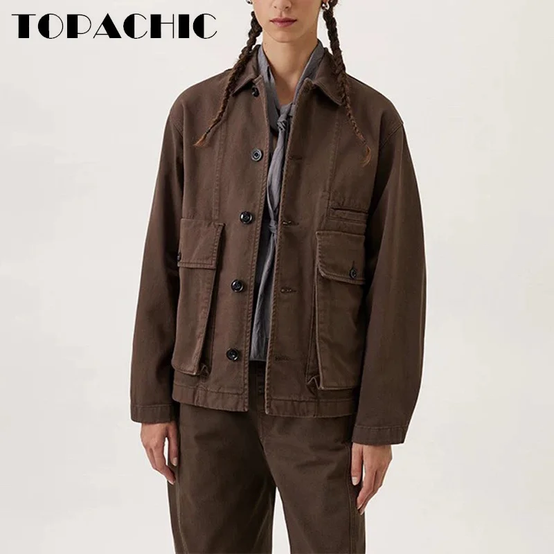 9.20 TOPACHIC-Женская однобортная свободная куртка-карго с карманами и лацканами или