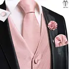 Высококачественный Шелковый мужской жилет с галстуком-бабочкой, розовый однотонный жаккардовый жилет с галстуком Hanky, запонки, брошь, набор для мужчин, костюм для свадьбы, офиса, 3XL