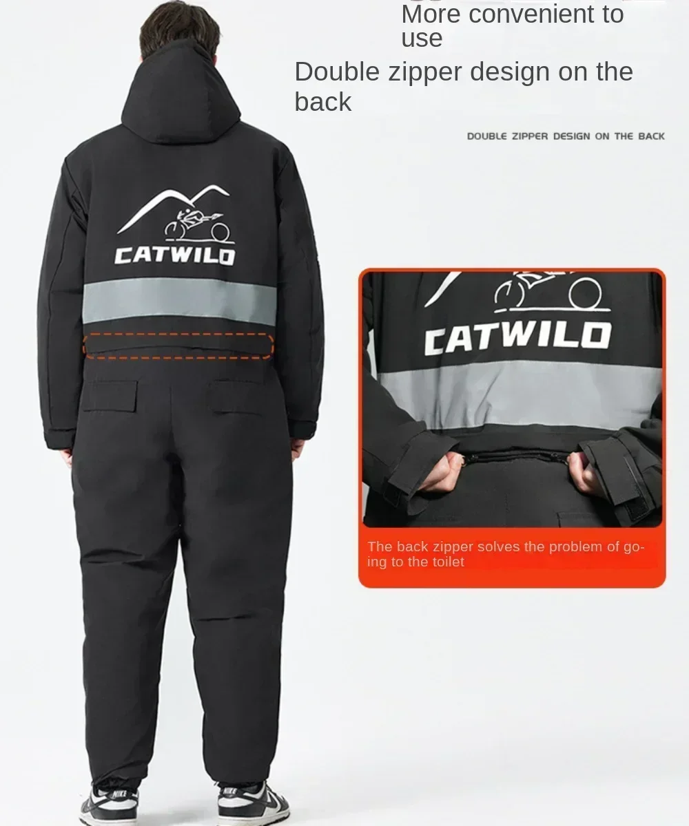 Сплошной мотоциклетный костюм для зимней рыбалки теплый плюшевый велосипедный с