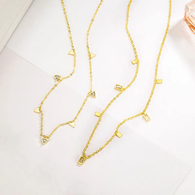 

KOFSAC Occident New Zircon Triangular Rectangle Necklace Fashion Women 925 Silver Gold Color Necklaces Collarbone Chain Jewelry