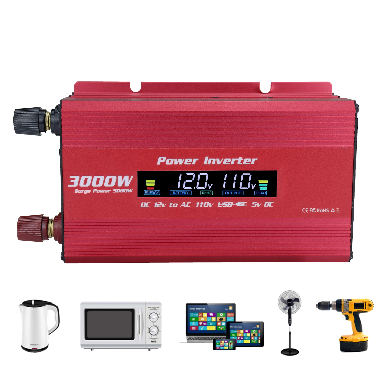 

Auto Power Inverters Modified Sine Waves 5000W Inverter 5000W USB Car Converter With Digital Display Car Charger Adapter For
