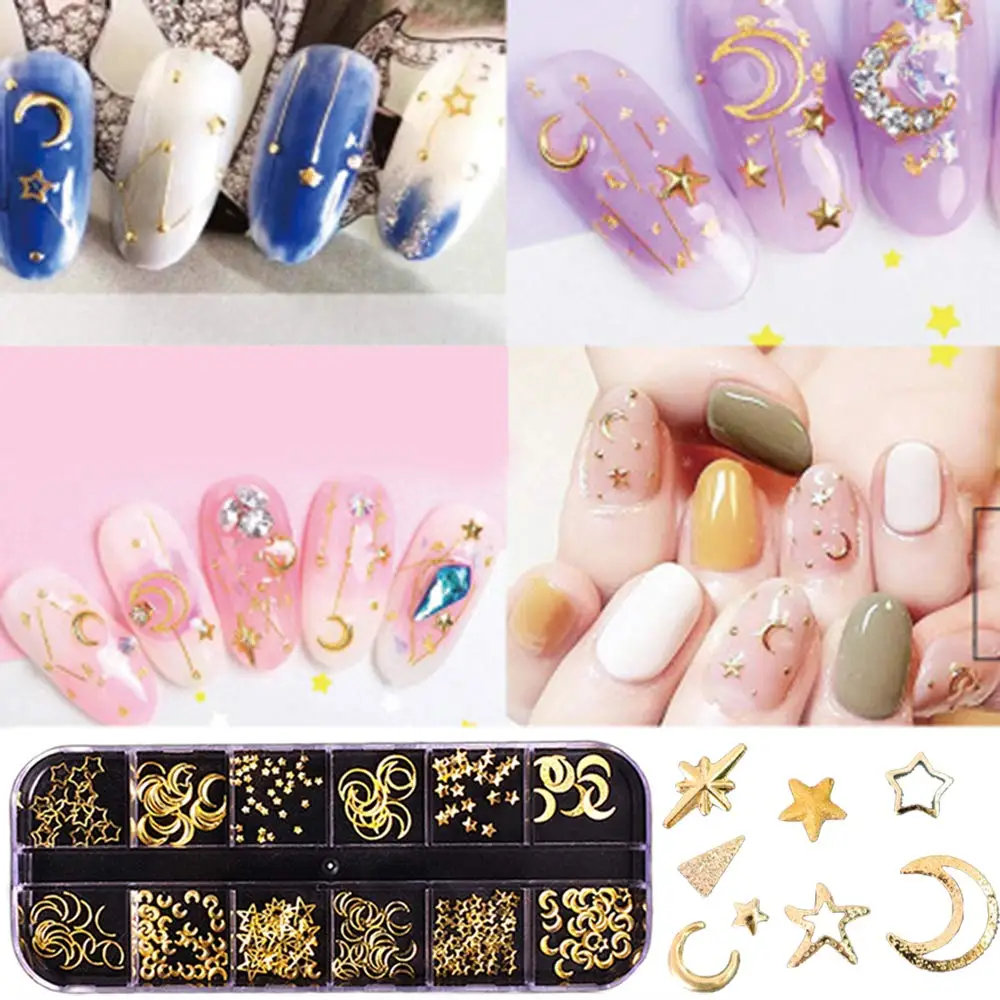 3D Nails Art Metal Charms Studs Jewels DecalsAccessories Gold Nail Micro Caviar Beads Star Moon Rivet Design Nail Supplies Decor images - 6