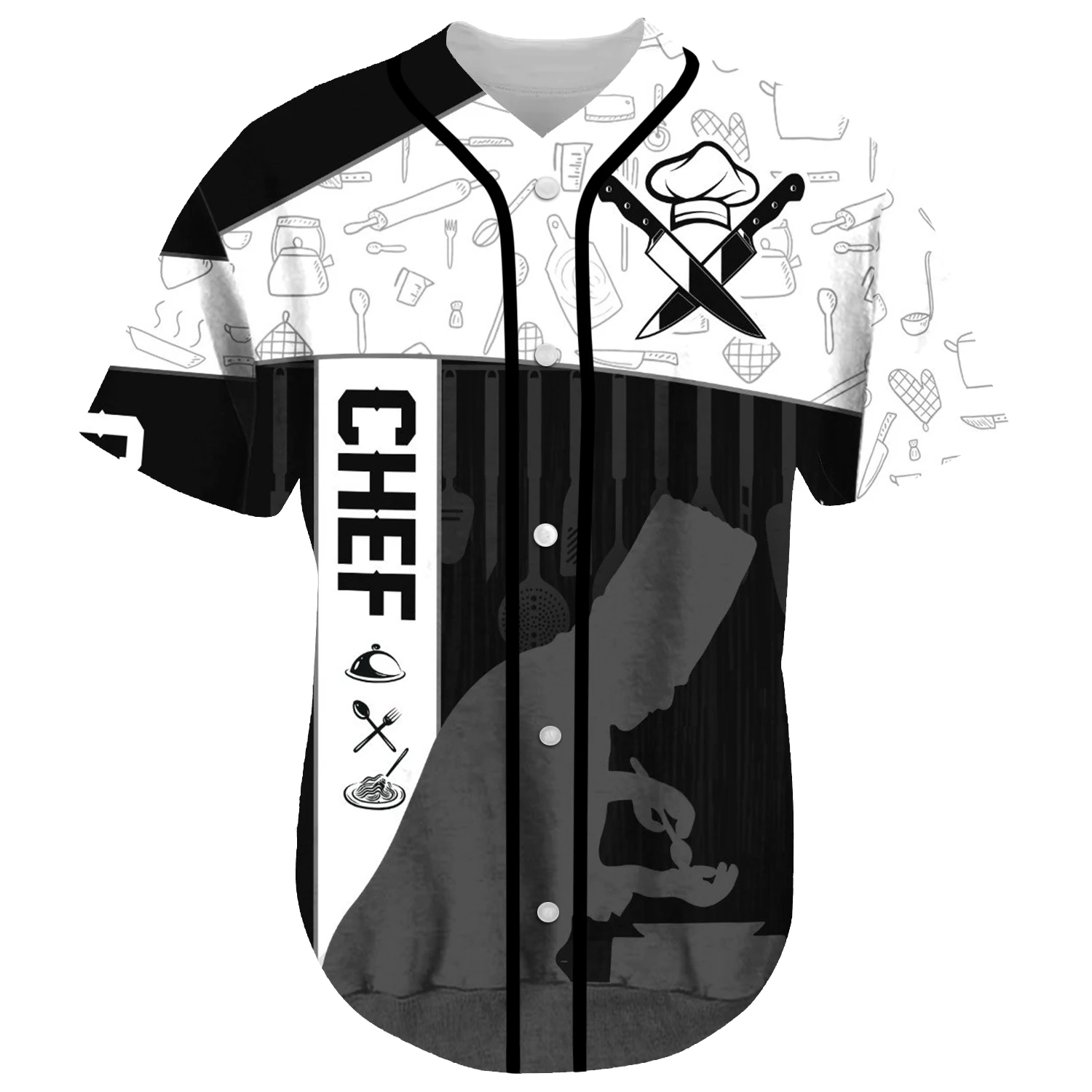 Cosplay Worker Culinary Arts Cooking Master Chef Tattoo 3DPrint Summer Harajuku Streetwear Baseball Shirts Jersey Short Sleeve 3