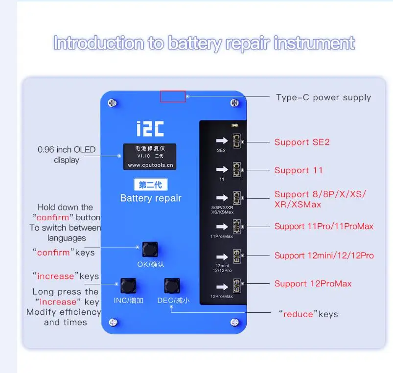 

Программатор i2C для ремонта аккумулятора iPhone 8-13 Pro Max, ошибка ремонта данных, повреждение здоровья, цикл изменения времени