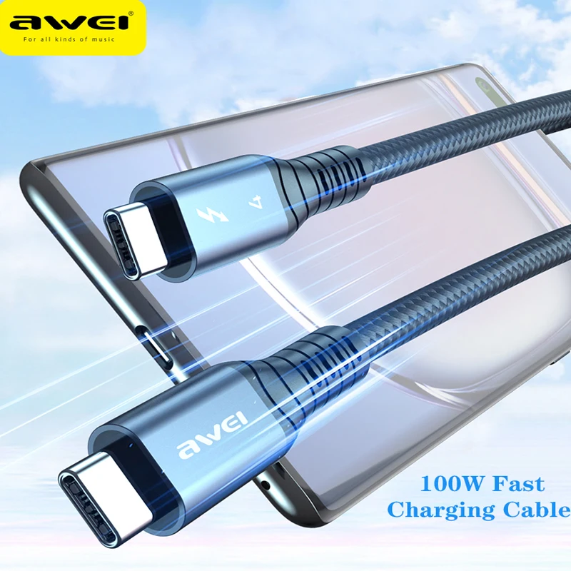 

USB-кабель-удлинитель Awei с Type-C на Type-C 5A для быстрой зарядки