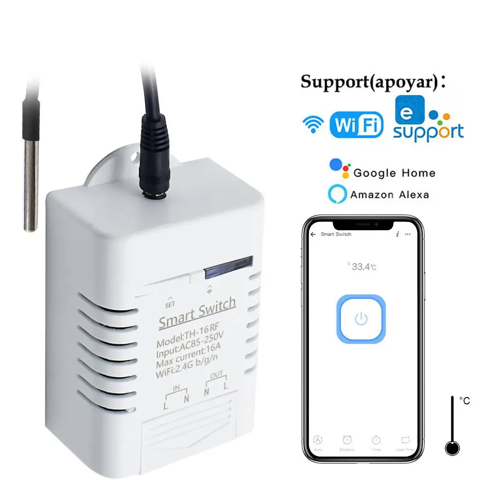 

eWeLink TH16 Smart Switch Wireless Temperature Humidity Control 16A WiFi Switch Compatible with Alexa Google Home