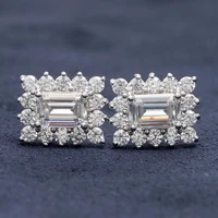 Trendy S925 Sterling Silver 0.8ct D Color VVS1 Emerald Cut Moissanite Earrings Stud for Women Men Jewelry Diamond Test Pass Gift