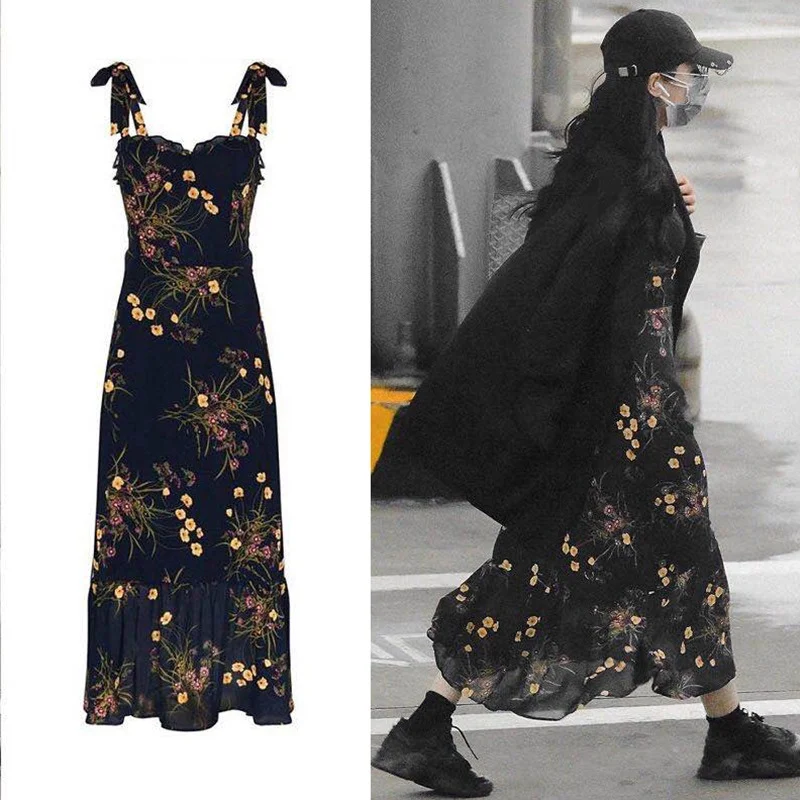 

2022 New Women's Clothing French Design Sense Niche Floral Suspender Dress Spring and Summer Long Skirt Maxi Dresses for Women