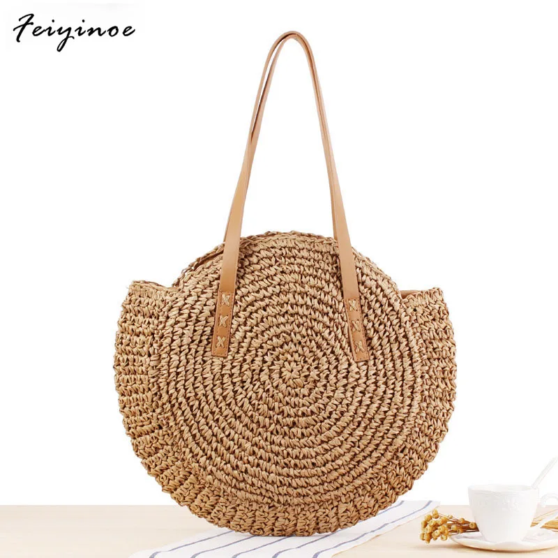 

2022 New Handmade Half-Round Rattan Woven Straw Bag Summer Women Messenger Crossbody Bags Girls Small Beach Handbag