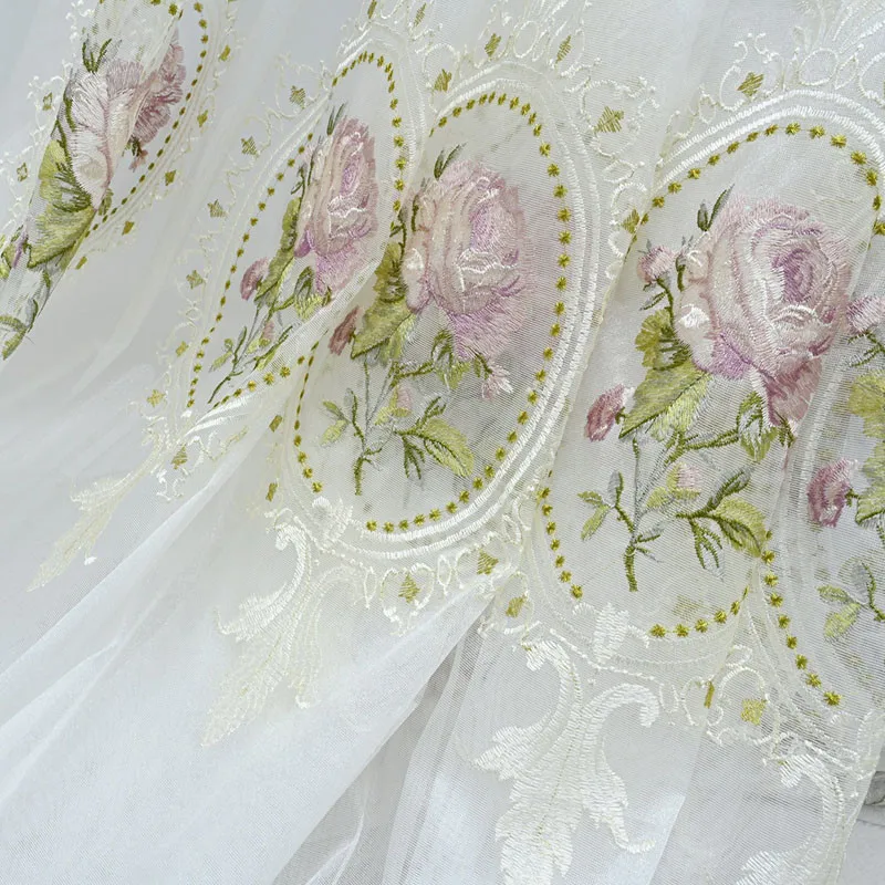 

Luxury Sheer Curtains With Tassel For Living Room Pink Peony Embroidered European Style Elegant Tulle Drapes For Bedroom Custom