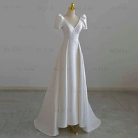 vestidos de novia simple satin v neck wedding dress for women short sleeves princesa lace up bridal gown 2022 robe mari%c3%a9e france