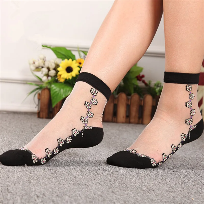 1 Pair Summer Elegant Women Girls Comfortable Socks Female Thin Crystal Glass Silk Transparent Socks Beauty Soft Stretch Socks
