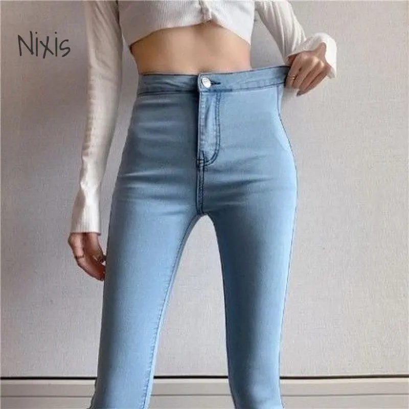 Stretch Skinny Jeans Female Clothes Fashion Slim Denim Trousers High Waist Thin Solid Pencil Pants Vintage Casual Plus Size