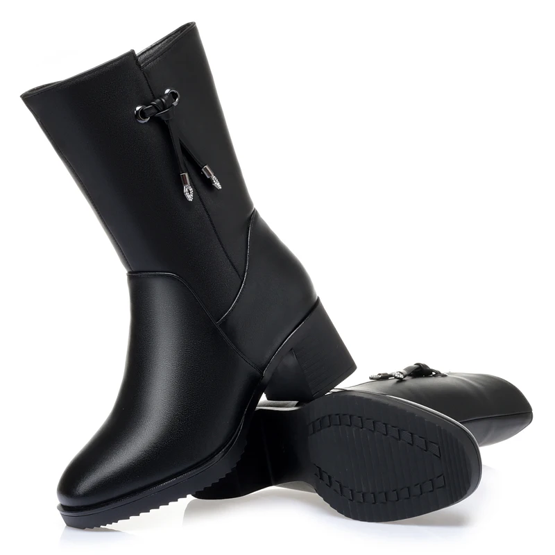 AIYUQI Women Winter Boots Warm 2023 New Wool Fashion Dress Ladies Half Boots Large Size Heel Non-slip Women Mid Boots