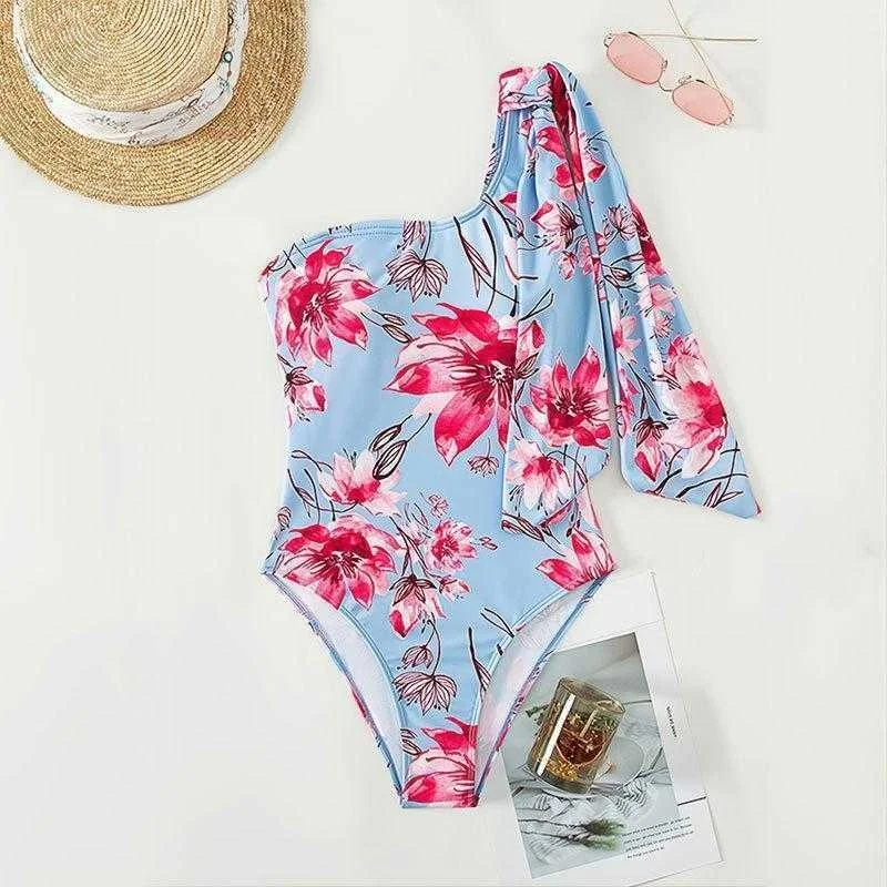 

Stylish Beach Swimsuit Print Lace Up Tight One Piece Bikini For Women