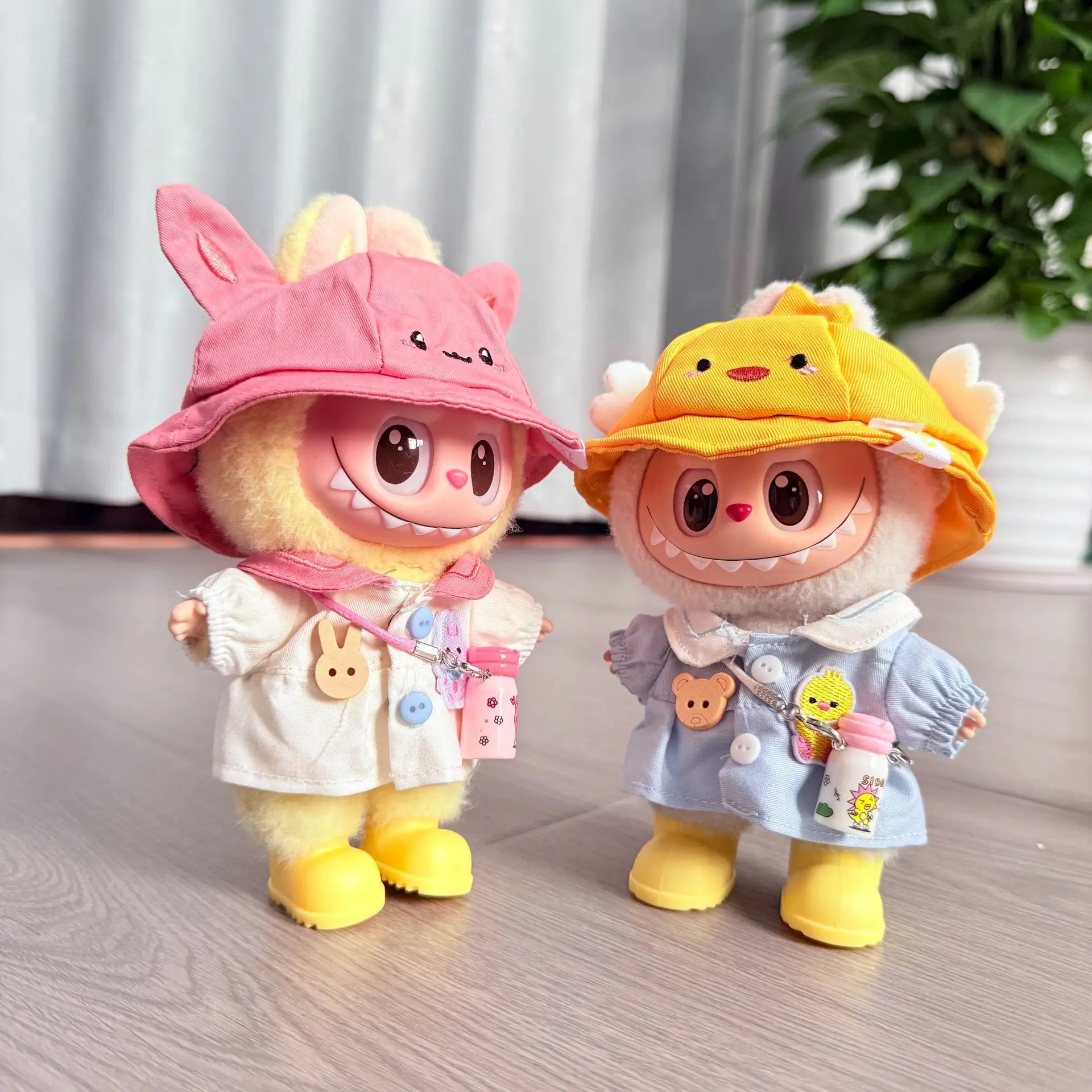 Фото Одежда для LABUBU 15/17 см, комплект для детского сада 1-го, 2-го 3-го поколения, милые шапки с курицей и кроликом, комплект юбок на пуговицах №5