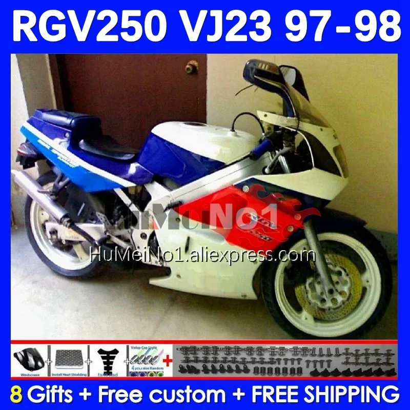 

Комплект Bodys для SUZUKI RGVT250 SAPC RGV 250 VJ23 97-98 42No.49 RGV-250 VJ 23 RGVT-250 RGV250 97 98 1997 1998 обтекатель синий белый